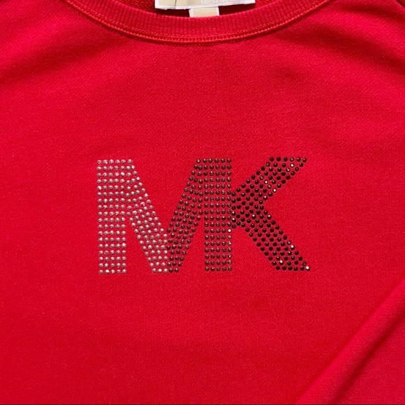 SOLD-Michael Kors Bling Studded Embellished Logo Red Pullover Sweatshirt - Picture 5 of 8